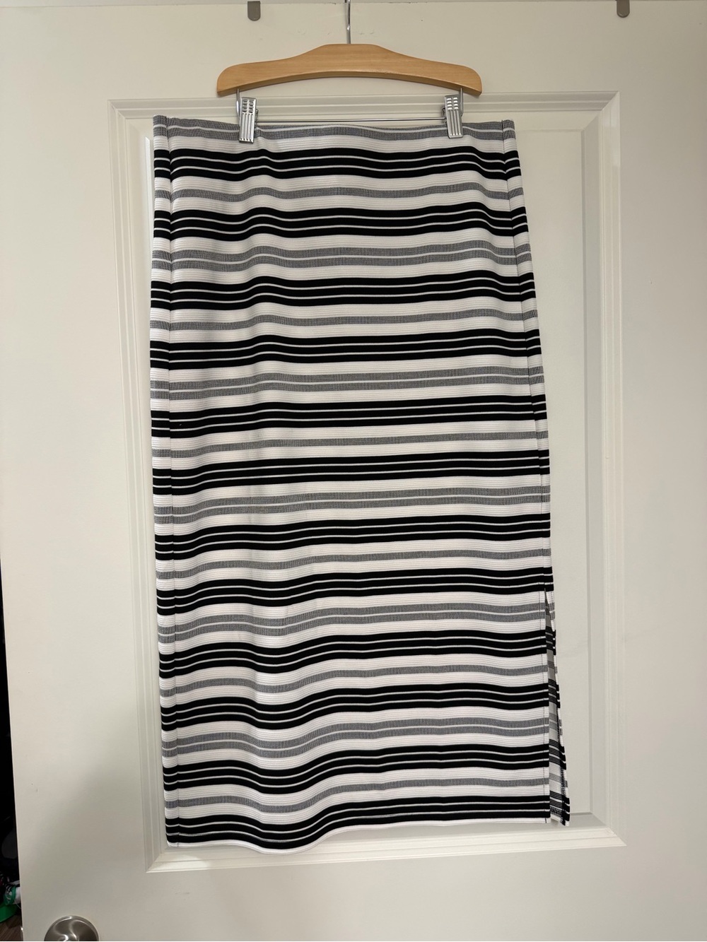 LOFT Black, White & Gray Striped Maxi Skirt